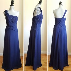 Blue Chiffon asymmetric floorlength dress